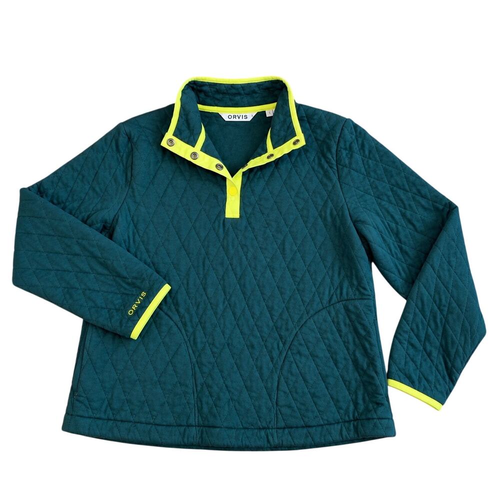 ORVIS Women's Large Quilted 1/4 Snap-Up Pullover w/ Pockets Hunter Green